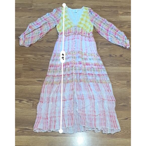 HEMANT & NANDITA multicolor viscose Plunging Long Peasant Dress size M - Picture 8 of 16